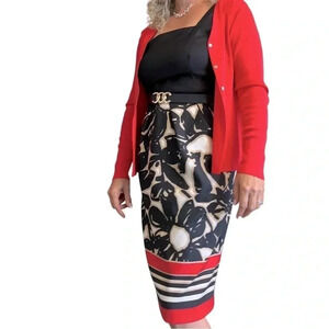 🍀 2/$22 London Times Floral Sleeveless Square Neck Dress Black Red Womens 12